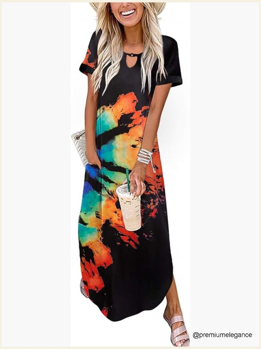 Maxi Summer Dress with Pockets Casual Short Sleeve Sundress Trendy Curve Hem